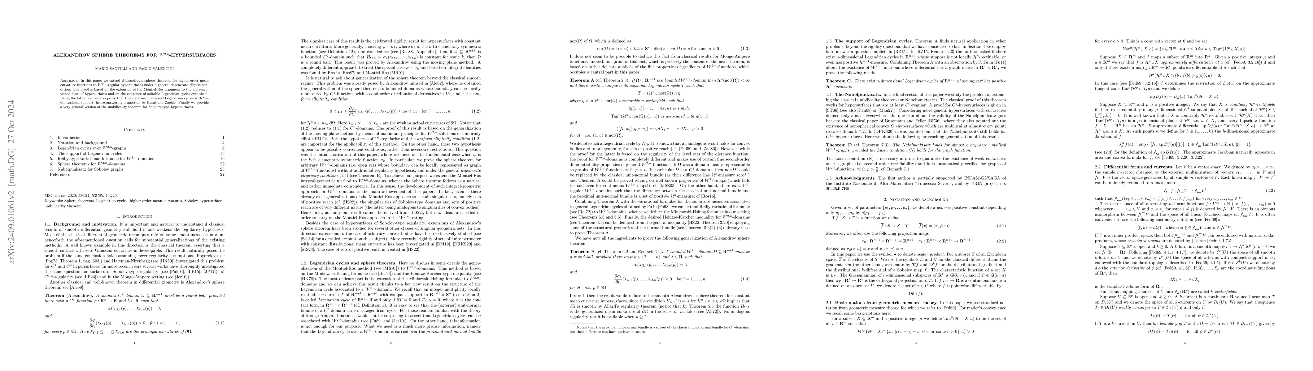 Thumbnail for Alexandrov sphere theorems for $ W^{2,n} $-hypersurfaces