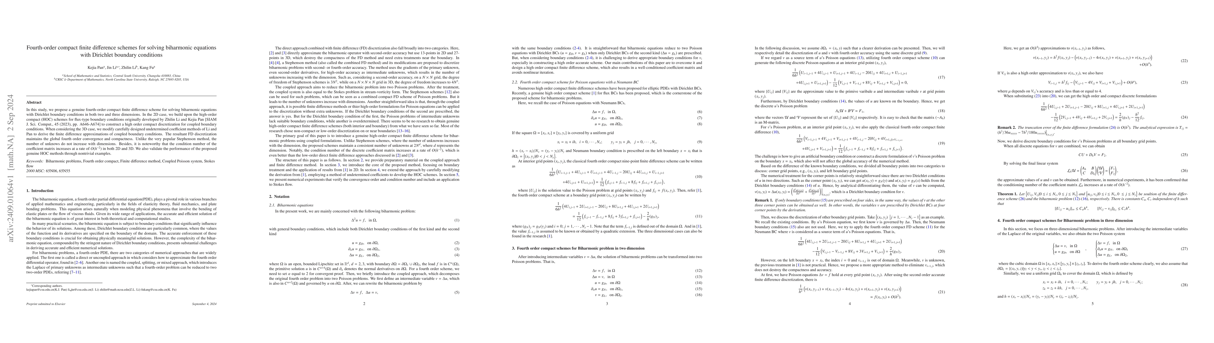Thumbnail for Fourth-order compact finite difference schemes for solving biharmonic
  equations with Dirichlet boundary conditions