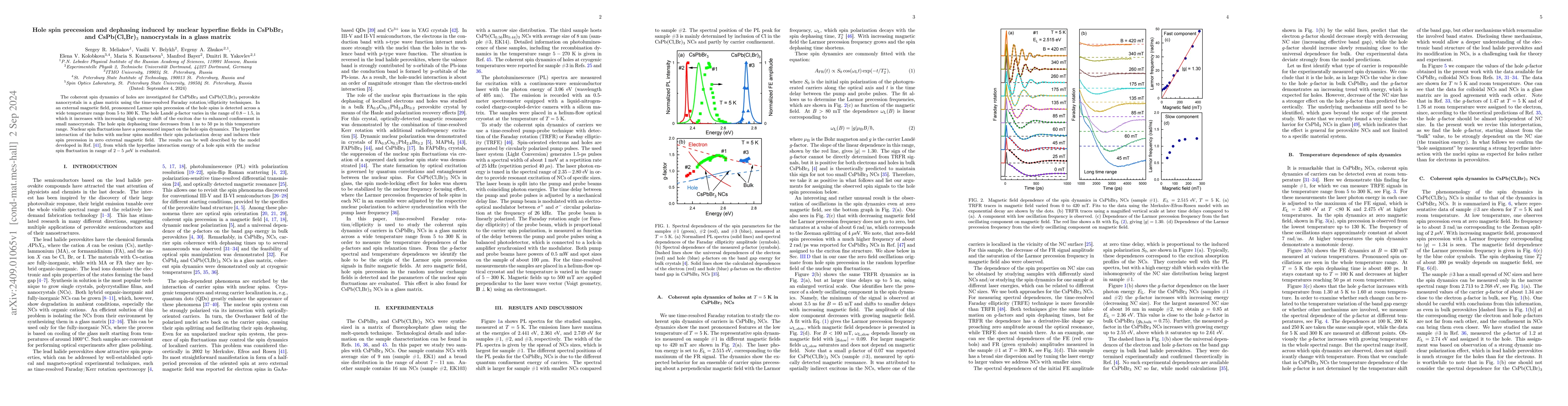 Thumbnail for Hole spin precession and dephasing induced by nuclear hyperfine fields
  in CsPbBr$_3$ and CsPb(Cl,Br)$_3$ nanocrystals in a glass matrix