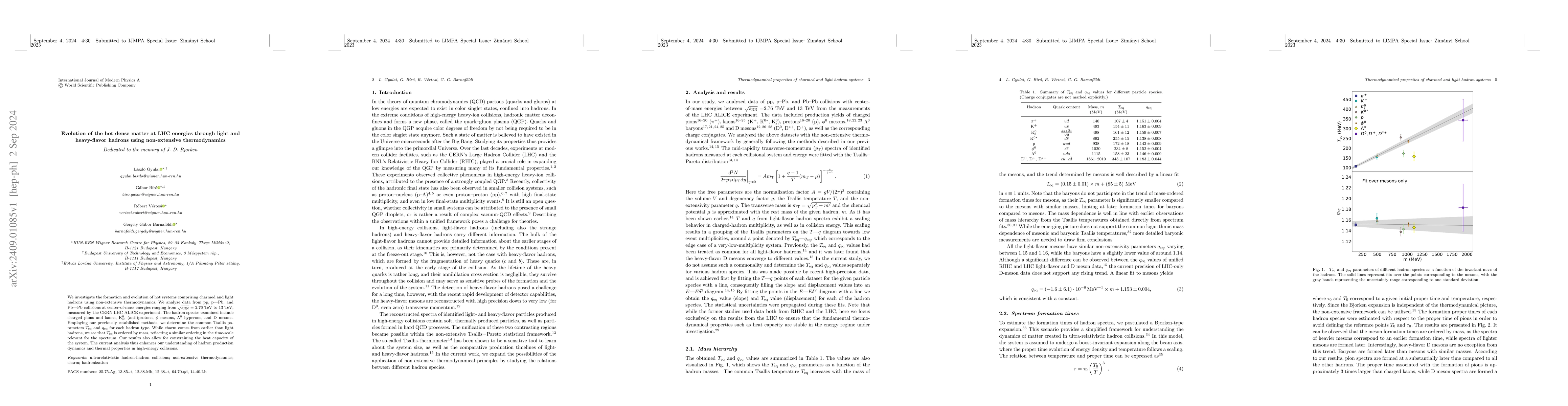 Thumbnail for Evolution of the hot dense matter at LHC energies through light and
  heavy-flavor hadrons using non-extensive thermodynamics