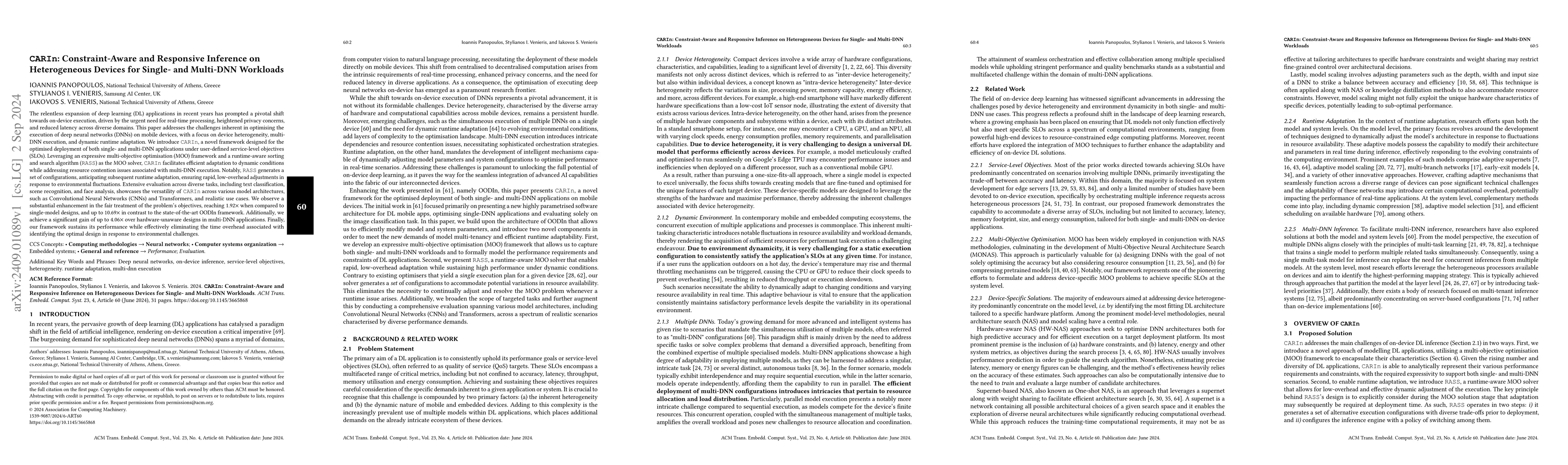 Thumbnail for CARIn: Constraint-Aware and Responsive Inference on Heterogeneous
  Devices for Single- and Multi-DNN Workloads