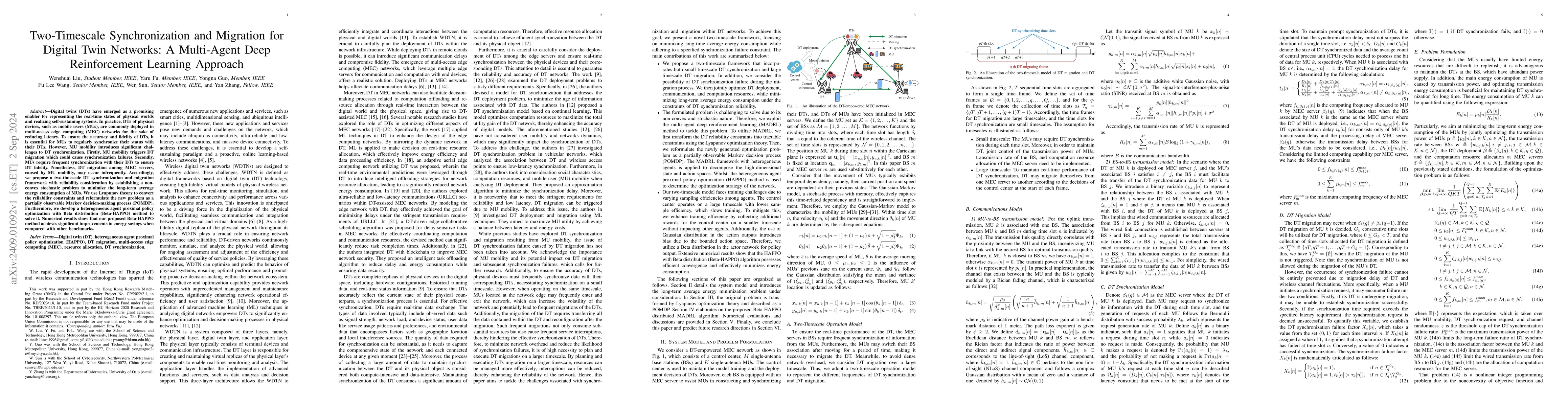 Thumbnail for Two-Timescale Synchronization and Migration for Digital Twin Networks: A
  Multi-Agent Deep Reinforcement Learning Approach