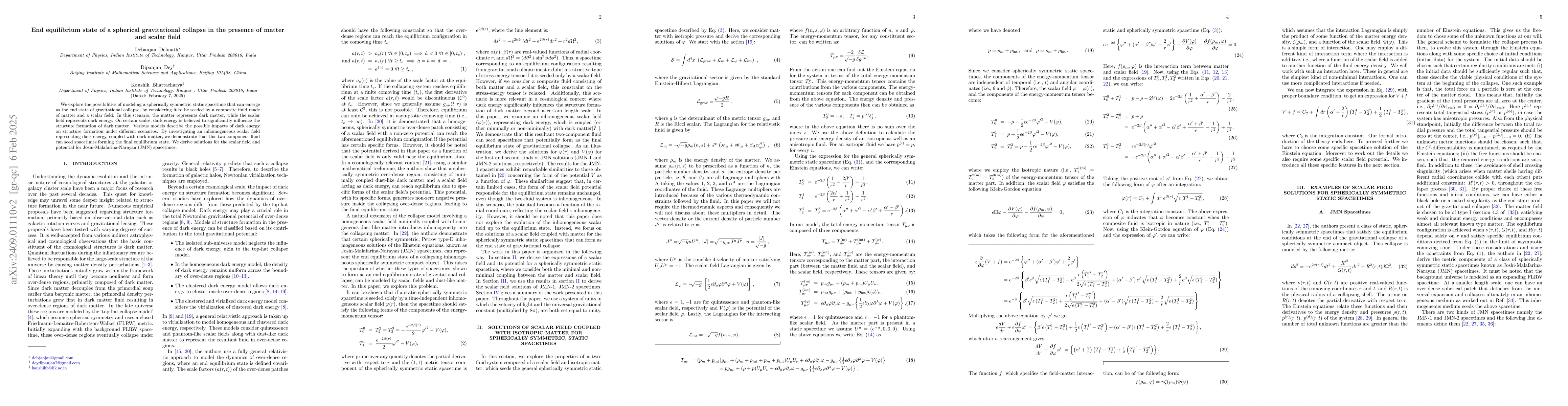 Thumbnail for End equilibrium state of a spherical gravitational collapse in the
  presence of matter and scalar field