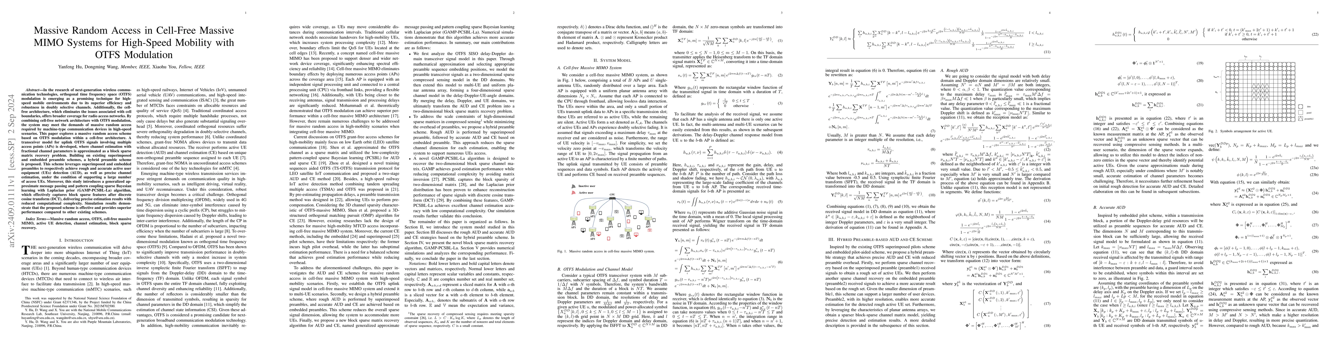 Thumbnail for Massive Random Access in Cell-Free Massive MIMO Systems for High-Speed
  Mobility with OTFS Modulation
