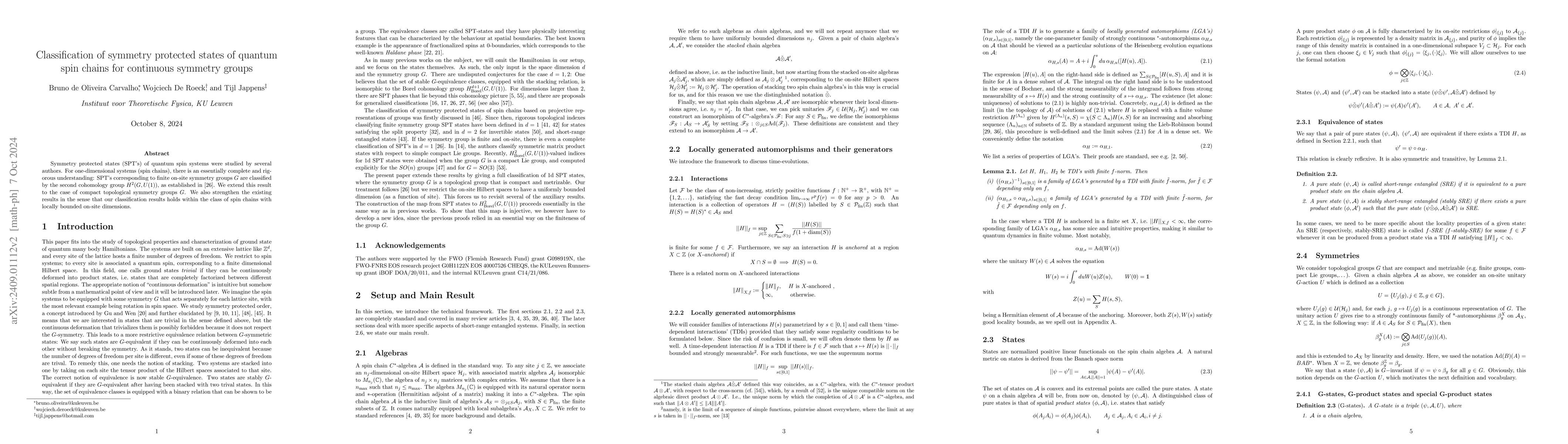 Thumbnail for Classification of symmetry protected states of quantum spin chains for
  continuous symmetry groups
