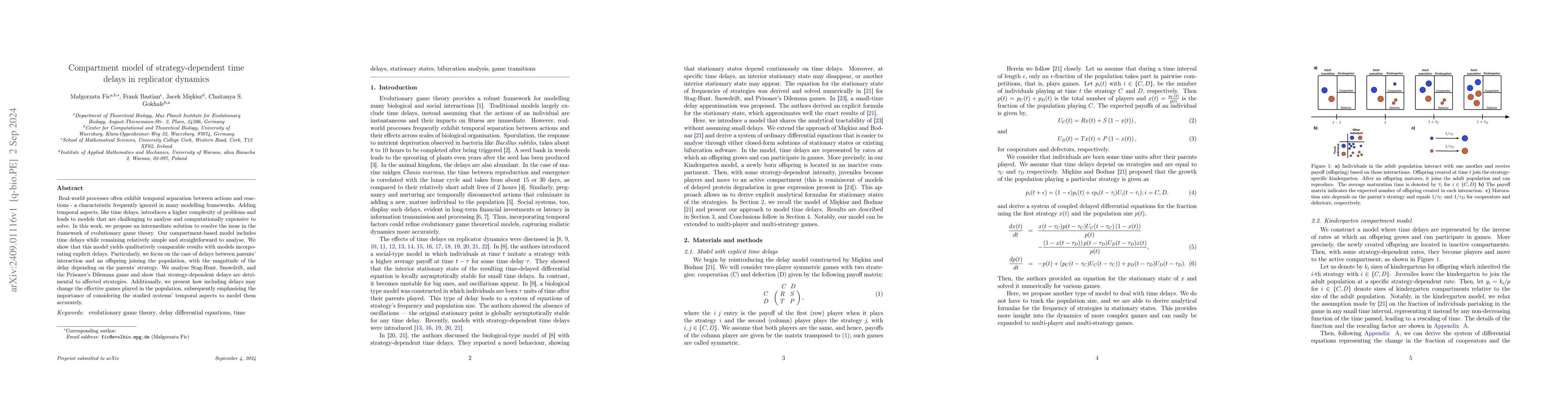 Thumbnail for Compartment model of strategy-dependent time delays in replicator
  dynamics