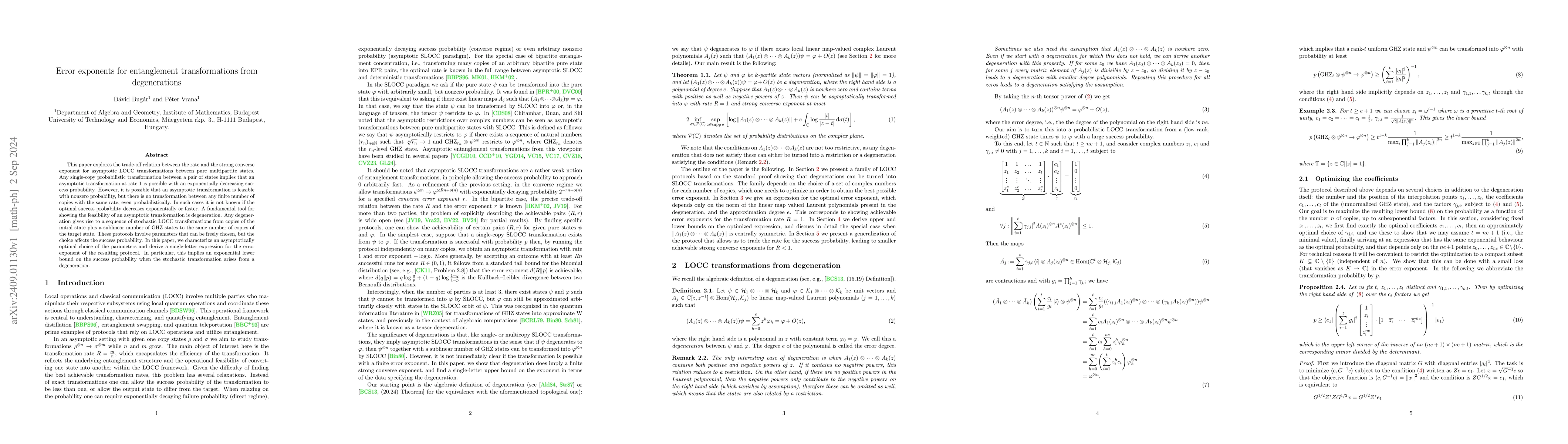 Thumbnail for Error exponents for entanglement transformations from degenerations