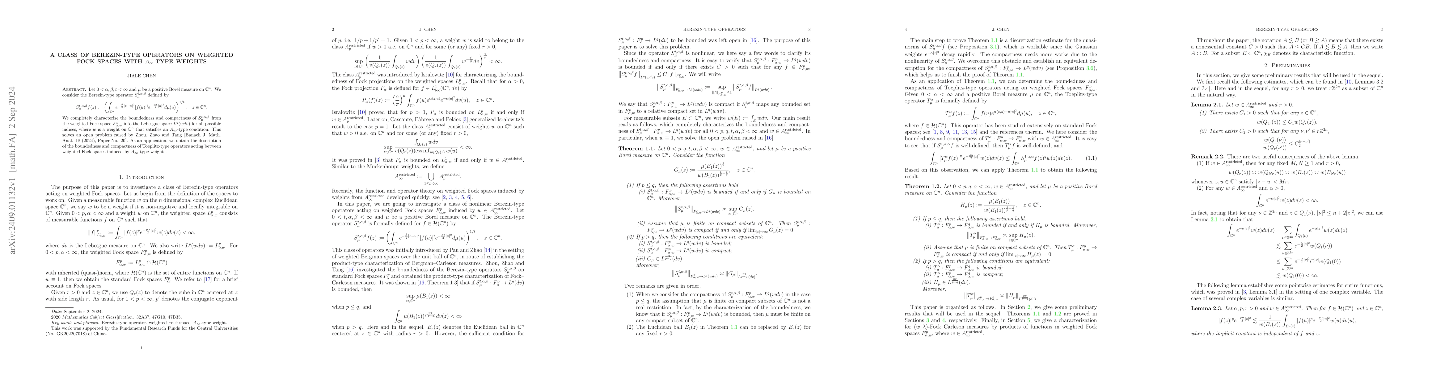 Thumbnail for A class of Berezin-type operators on weighted Fock spaces with
  $A_{\infty}$-type weights