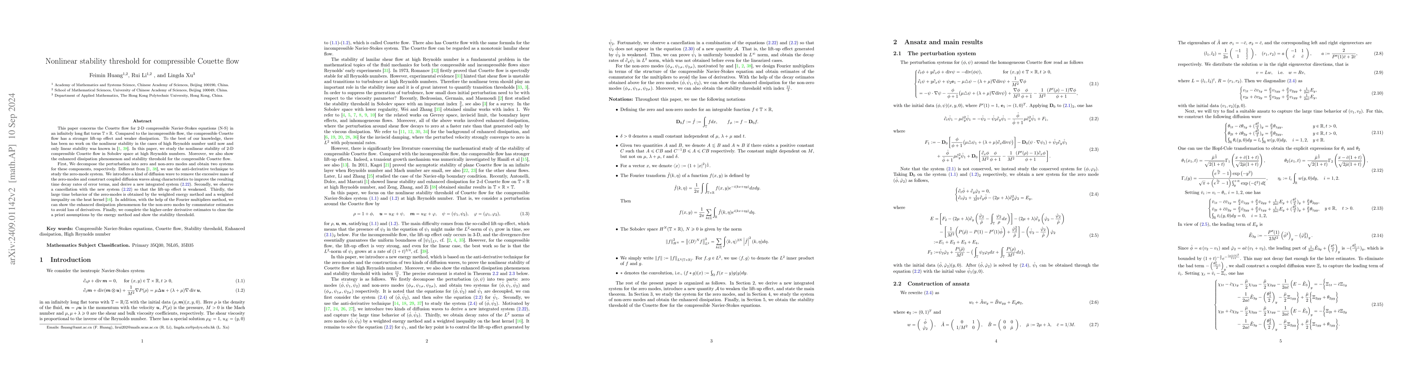 Thumbnail for Nonlinear stability threshold for compressible Couette flow