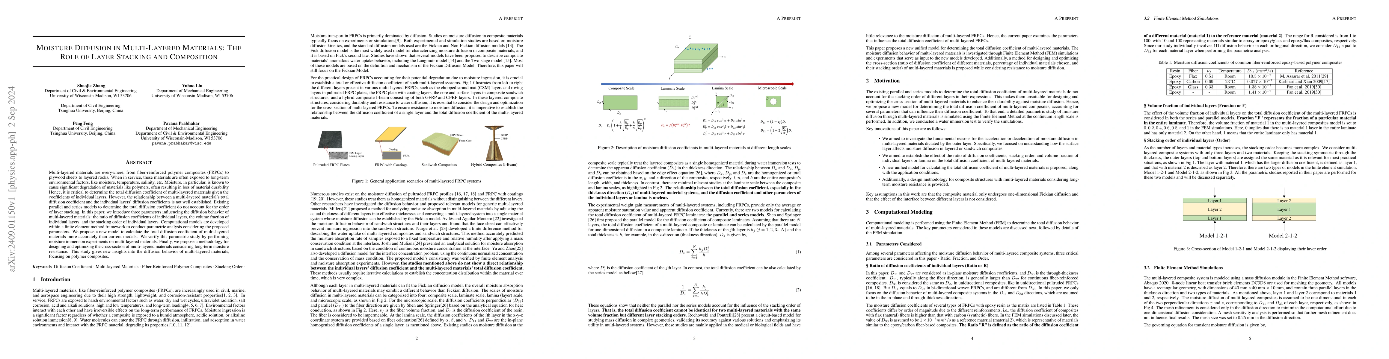 Thumbnail for Moisture Diffusion in Multi-Layered Materials: The Role of Layer
  Stacking and Composition
