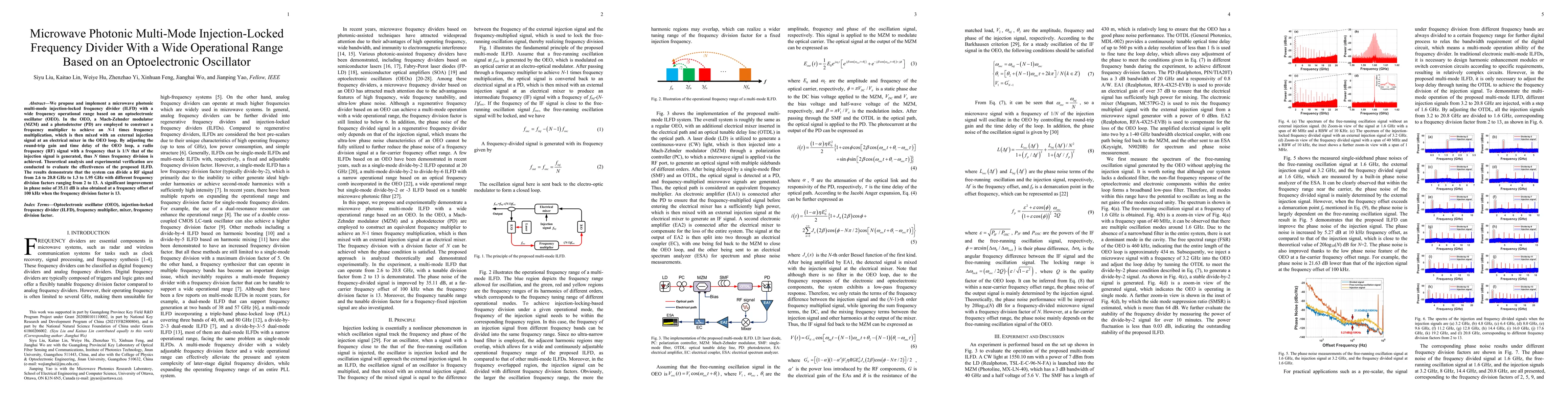 Thumbnail for Microwave Photonic Multi-Mode Injection-Locked Frequency Divider With a
  Wide Operational Range Based on an Optoelectronic Oscillator