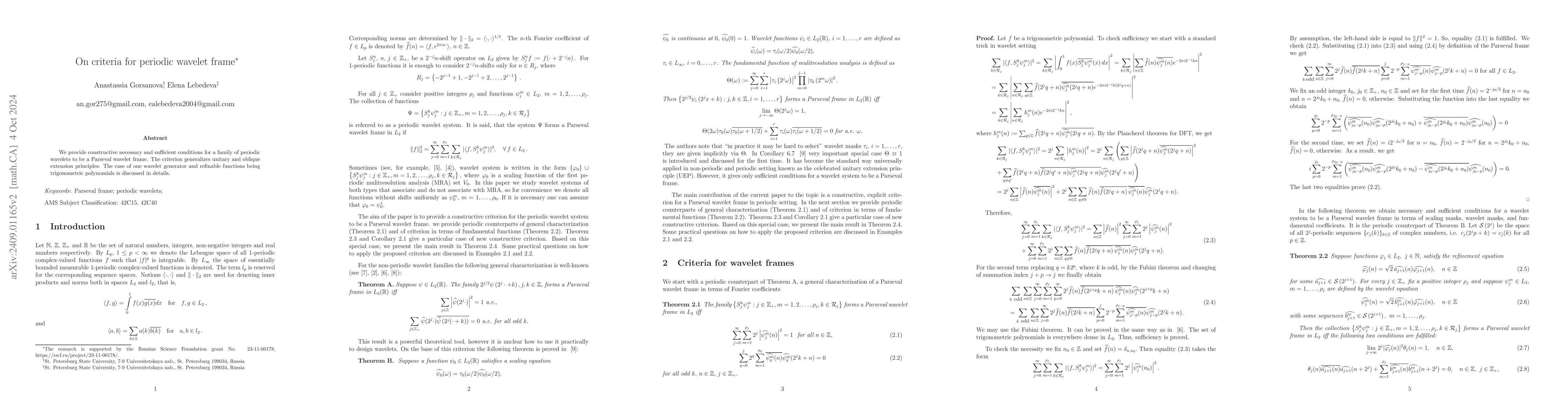 Thumbnail for On criteria for periodic wavelet frame