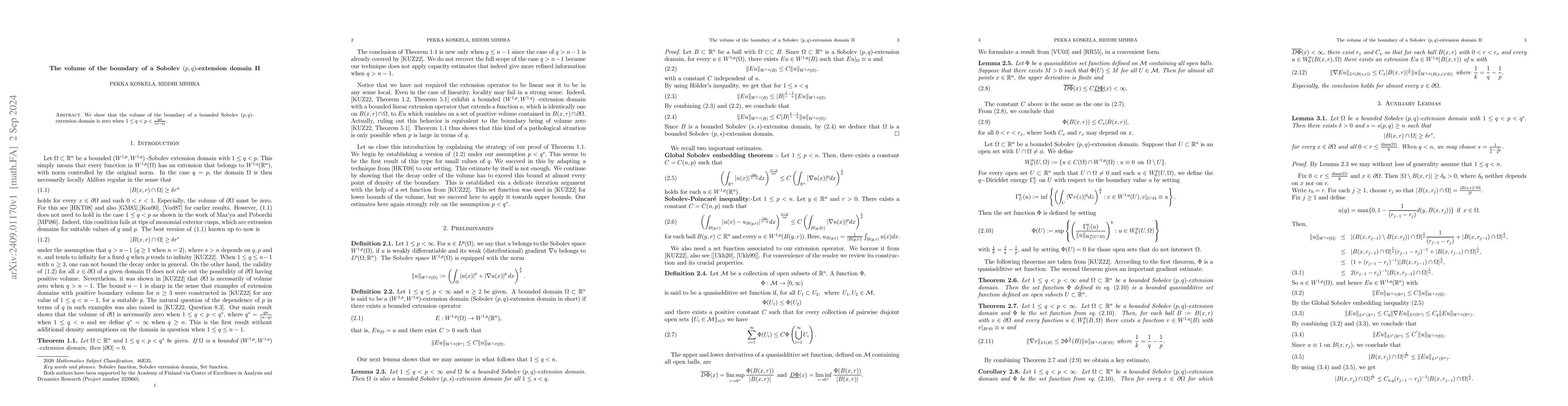Thumbnail for The volume of the boundary of a Sobolev $(p,q)$-extension domain II