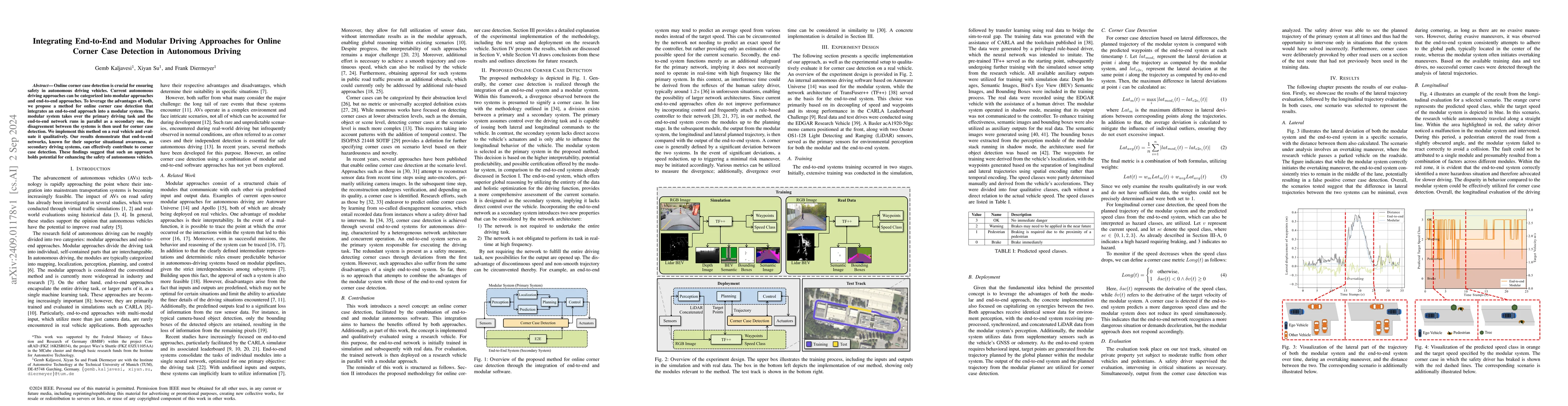 Thumbnail for Integrating End-to-End and Modular Driving Approaches for Online Corner
  Case Detection in Autonomous Driving