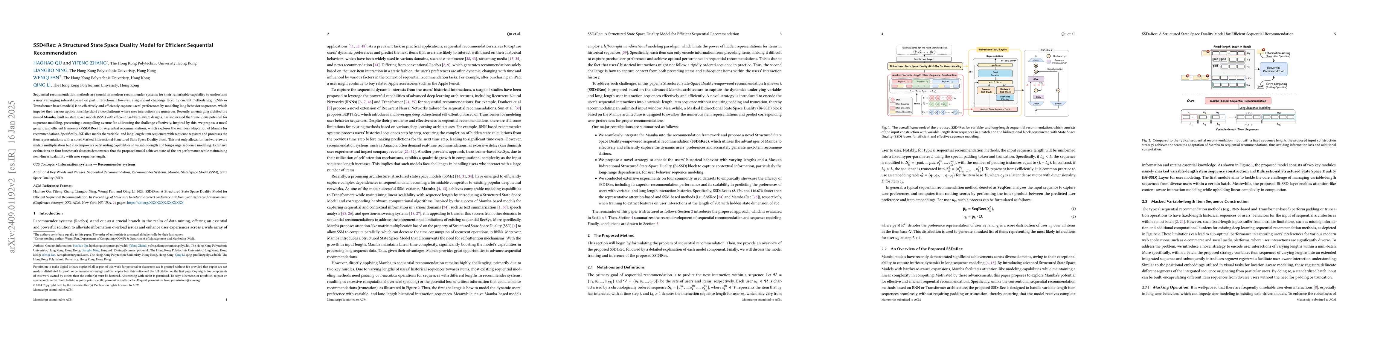 Thumbnail for SSD4Rec: A Structured State Space Duality Model for Efficient Sequential
  Recommendation