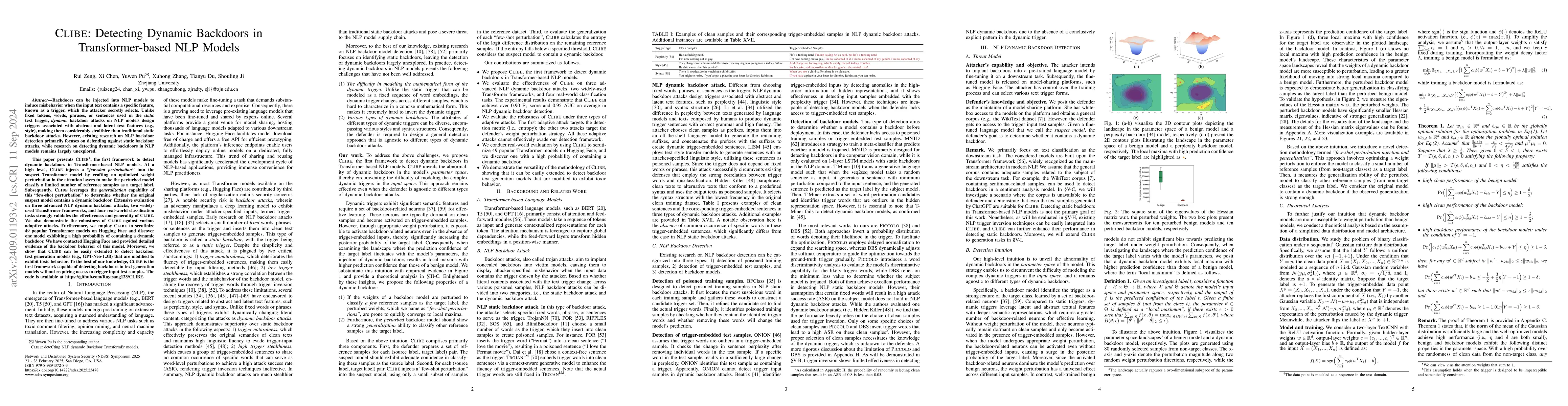 Thumbnail for CLIBE: Detecting Dynamic Backdoors in Transformer-based NLP Models