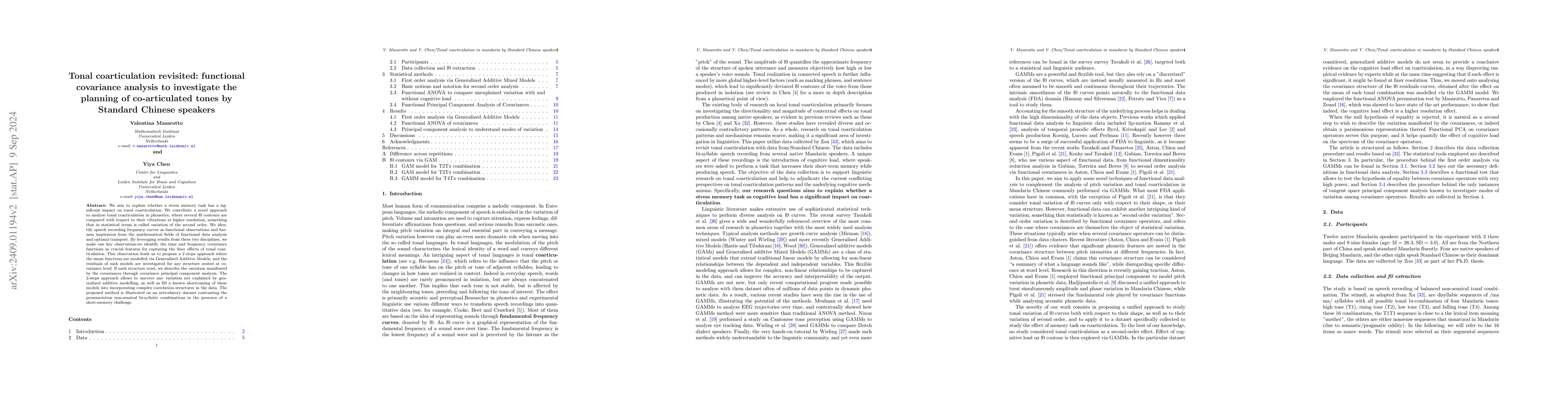 Thumbnail for Tonal coarticulation revisited: functional covariance analysis to
  investigate the planning of co-articulated tones by Standard Chinese speakers