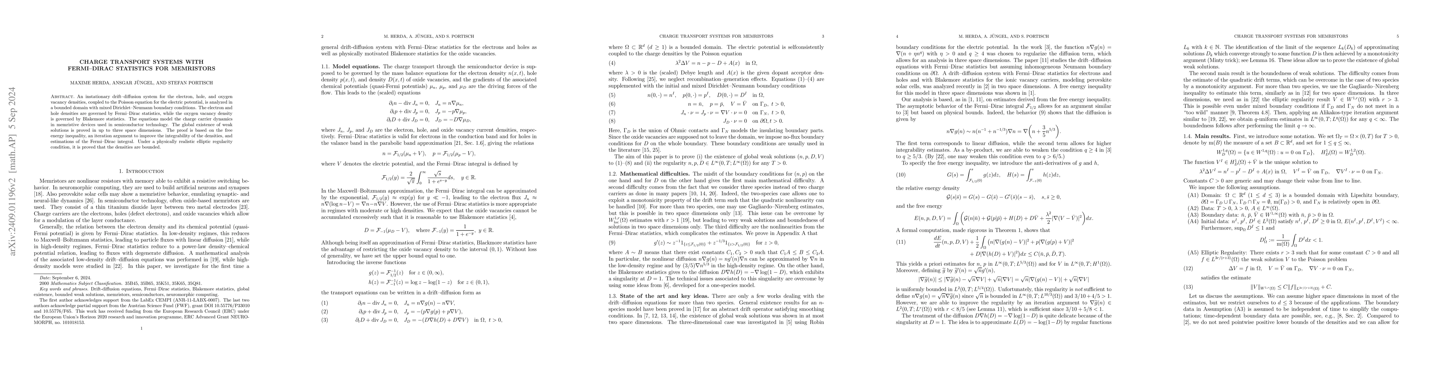 Thumbnail for Charge transport systems with Fermi-Dirac statistics for memristors