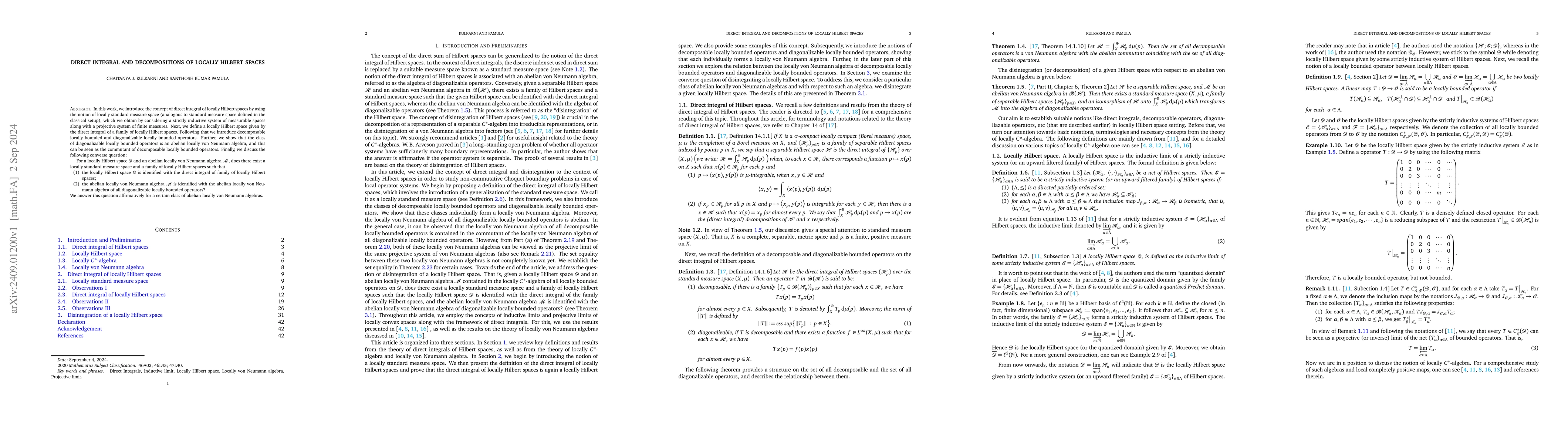 Thumbnail for Direct Integral and Decompoisitions of Locally Hilbert spaces