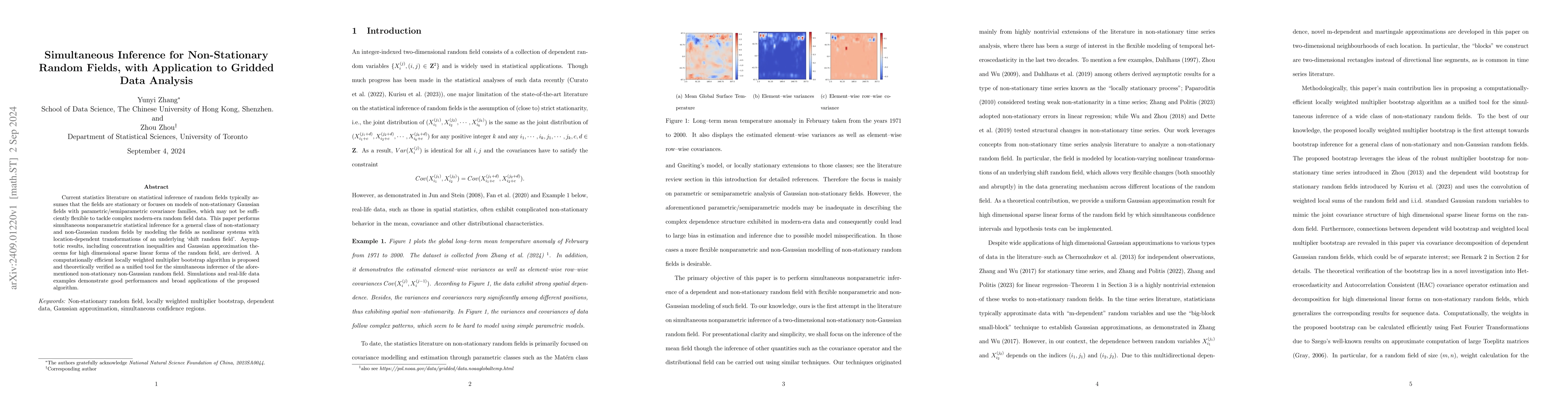 Thumbnail for Simultaneous Inference for Non-Stationary Random Fields, with
  Application to Gridded Data Analysis