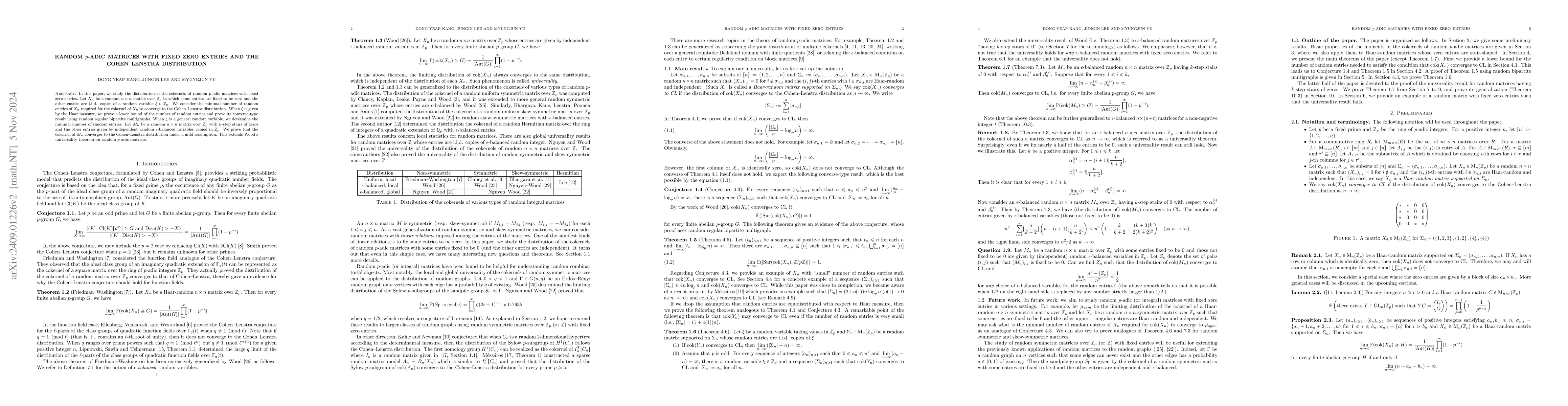 Thumbnail for Random $p$-adic matrices with fixed zero entries and the Cohen--Lenstra
  distribution
