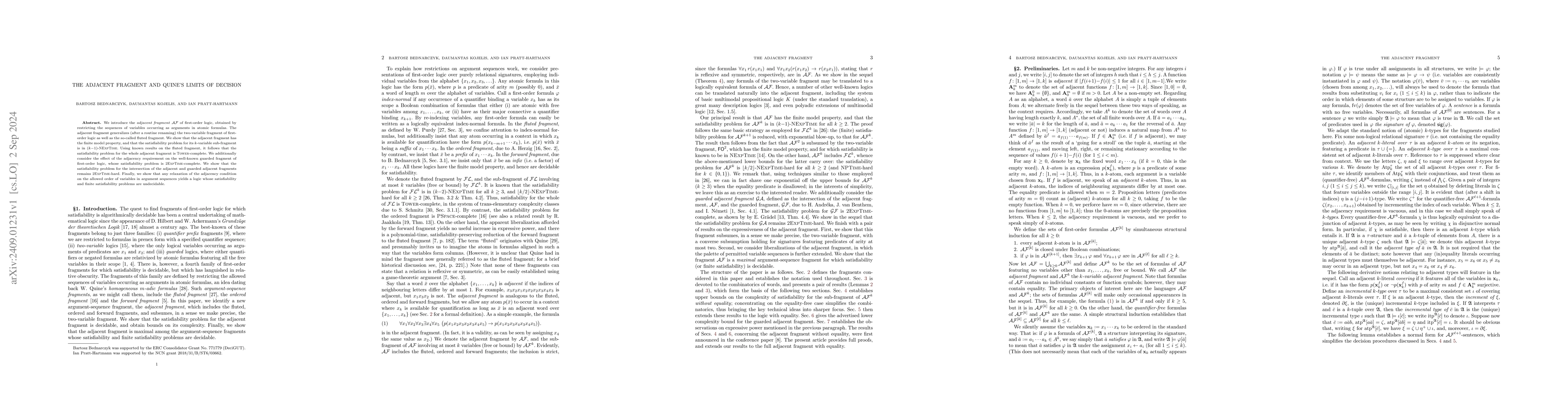 Thumbnail for The Adjacent Fragment and Quine's Limits of Decision