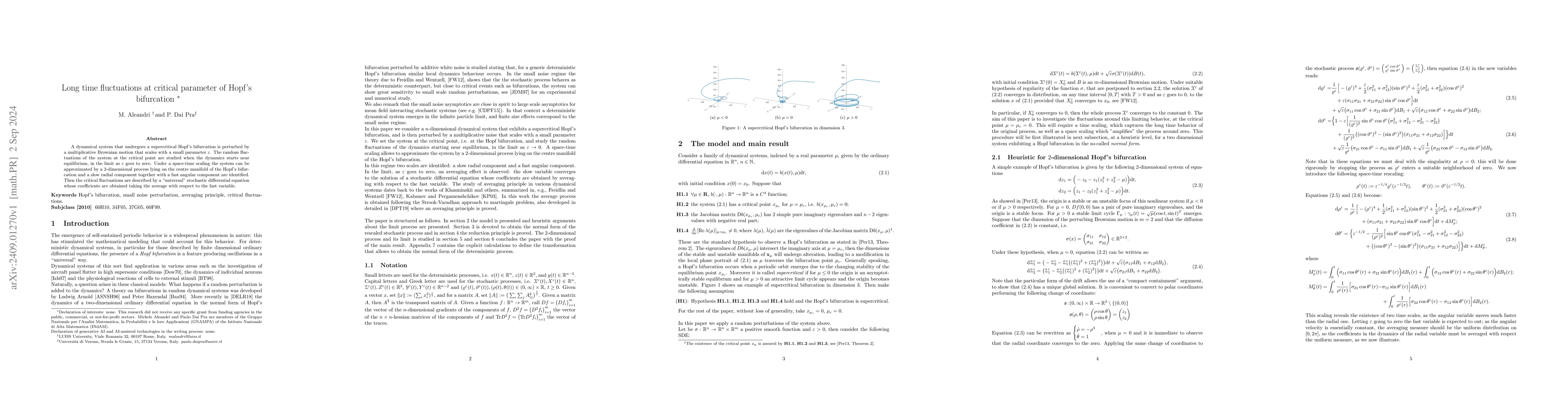 Thumbnail for Long time fluctuations at critical parameter of Hopf's bifurcation