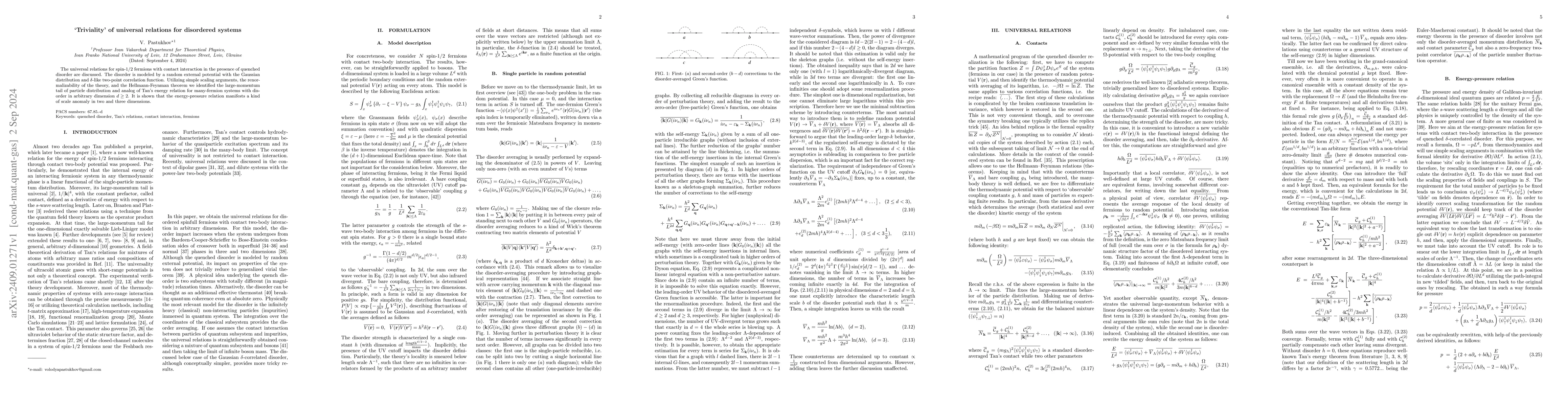 Thumbnail for `Triviality' of universal relations for disordered systems