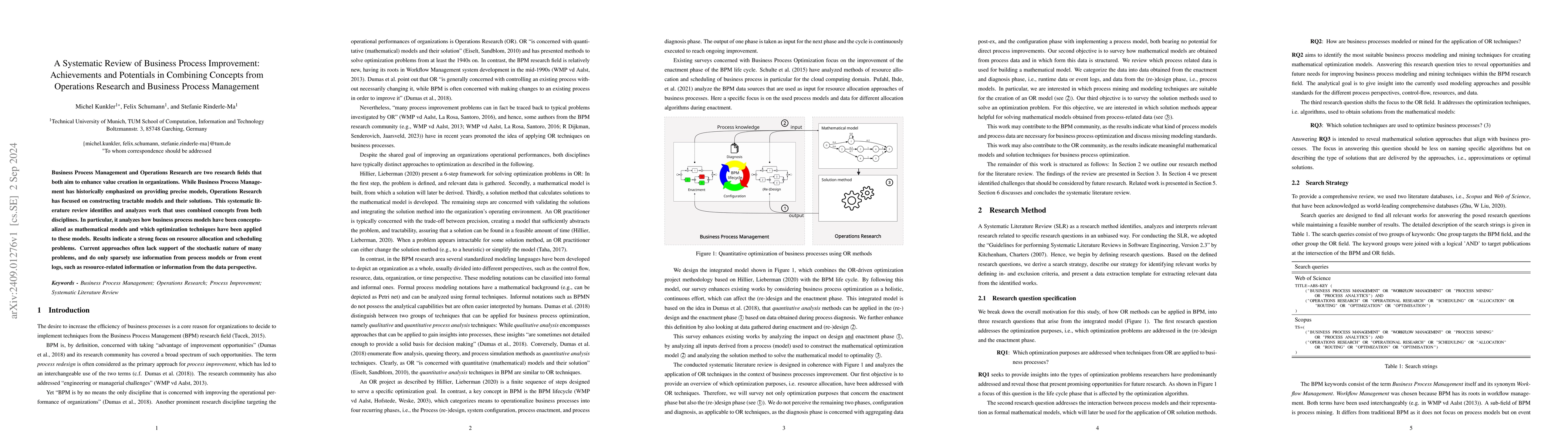 Thumbnail for A Systematic Review of Business Process Improvement: Achievements and
  Potentials in Combining Concepts from Operations Research and Business
  Process Management