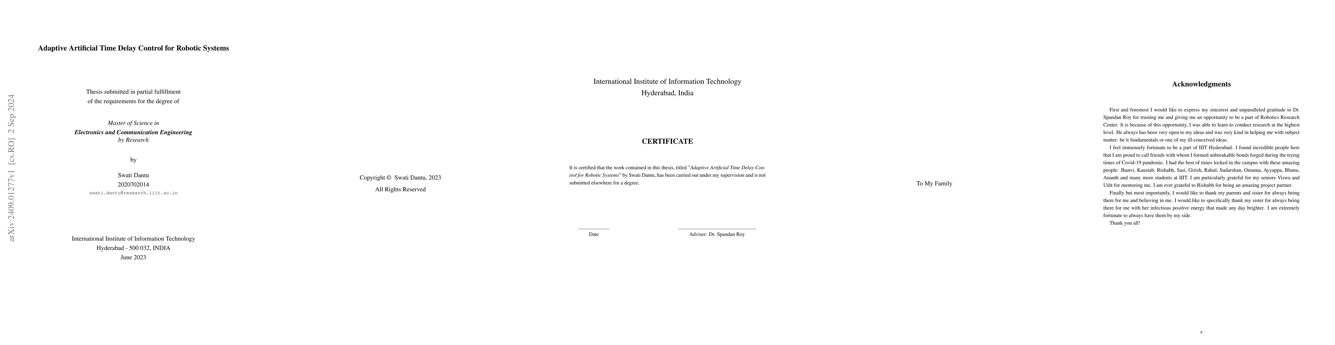 Thumbnail for Adaptive Artificial Time Delay Control for Robotic Systems