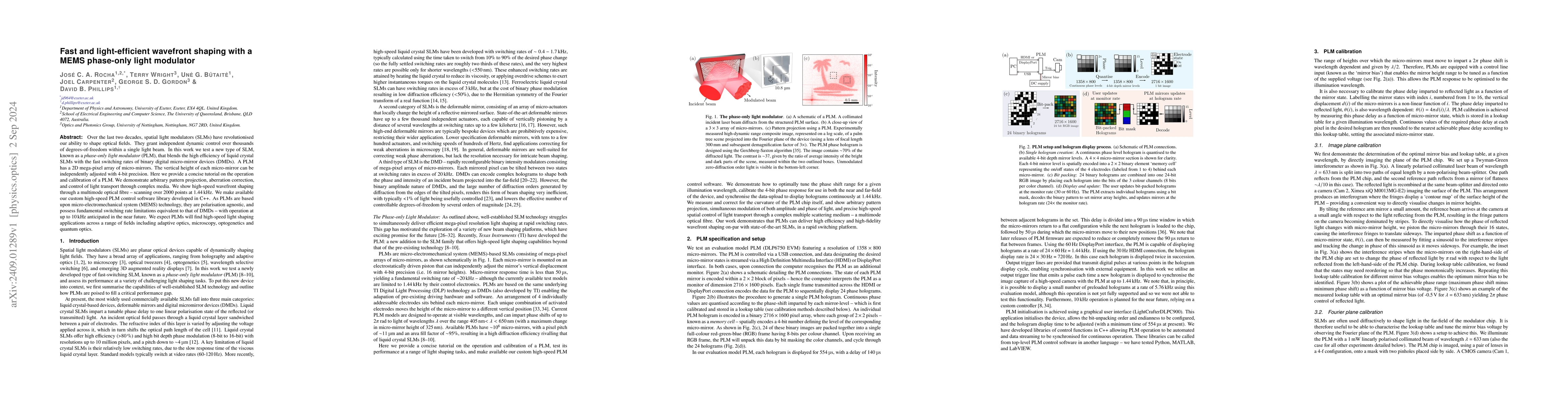 Thumbnail for Fast and light-efficient wavefront shaping with a MEMS phase-only light
  modulator