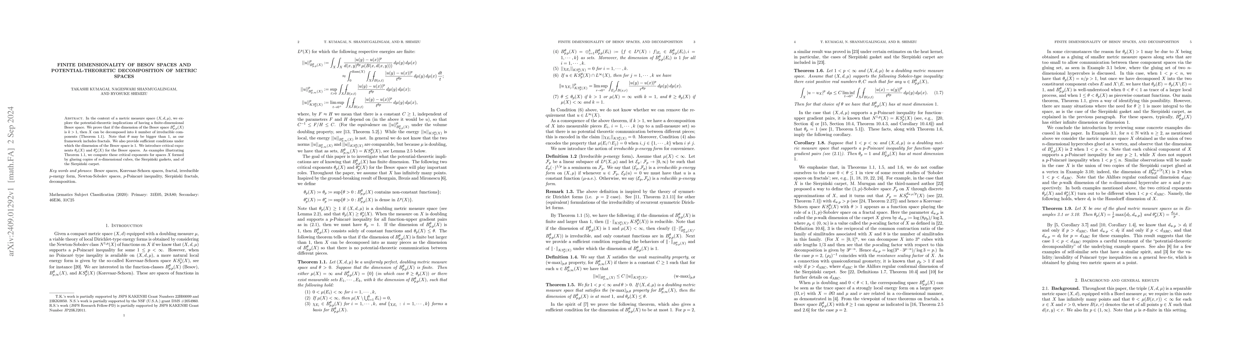 Thumbnail for Finite dimensionality of Besov spaces and potential-theoretic
  decomposition of metric spaces