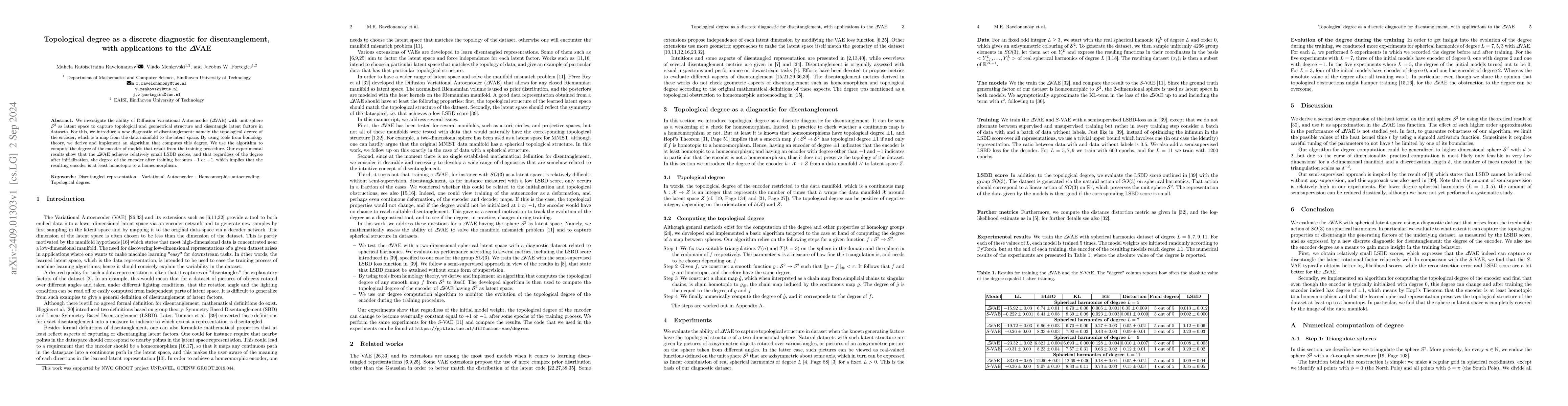 Thumbnail for Topological degree as a discrete diagnostic for disentanglement, with
  applications to the $Δ$VAE