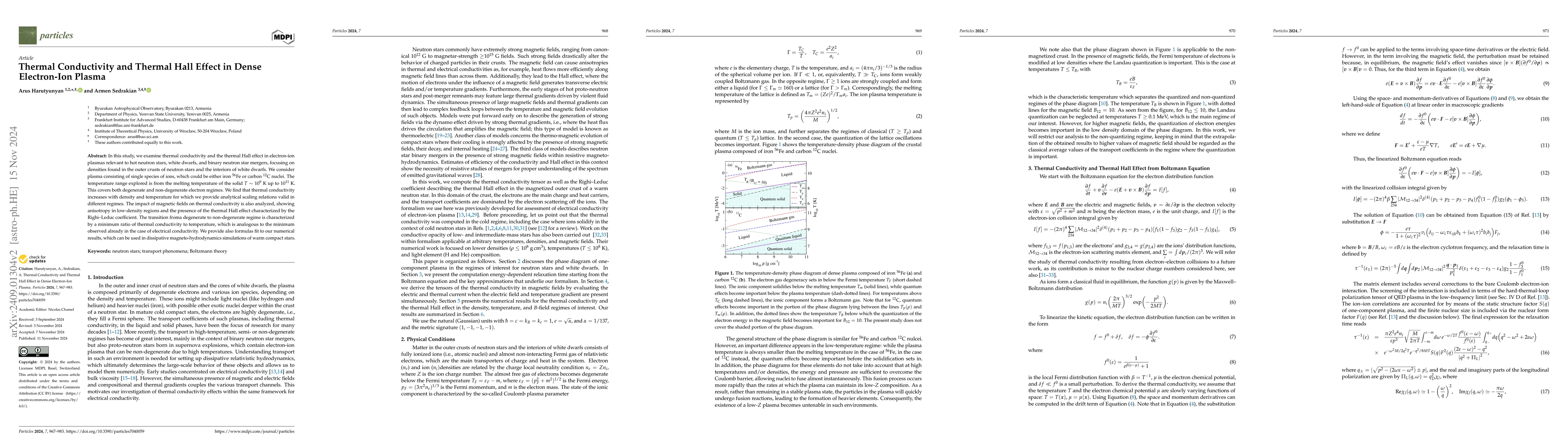 Thumbnail for Thermal Conductivity and Thermal Hall Effect in Dense Electron-Ion
  Plasma