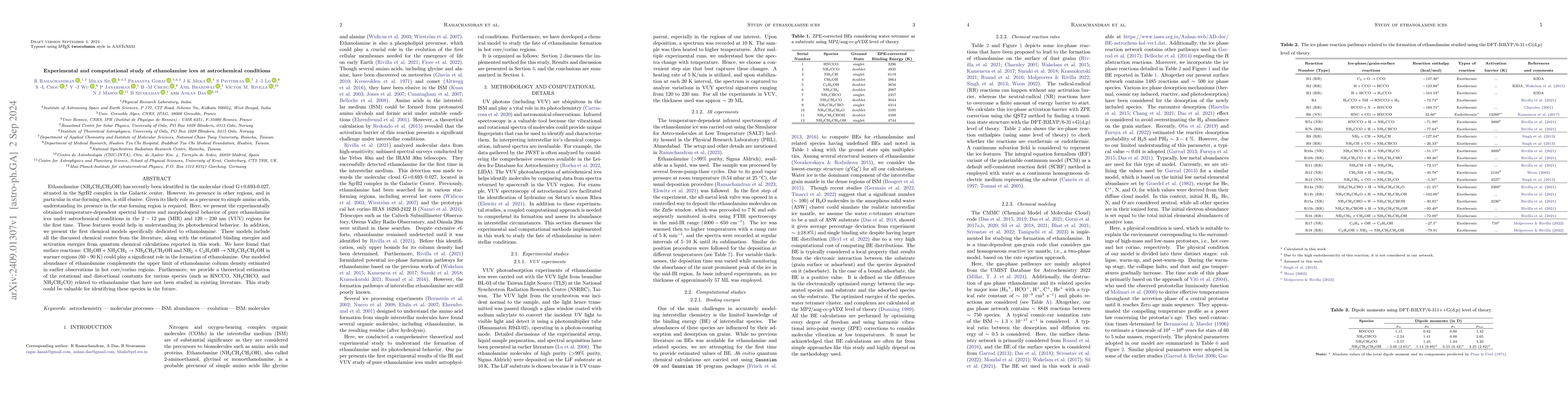 Thumbnail for Experimental and computational study of ethanolamine ices at
  astrochemical conditions