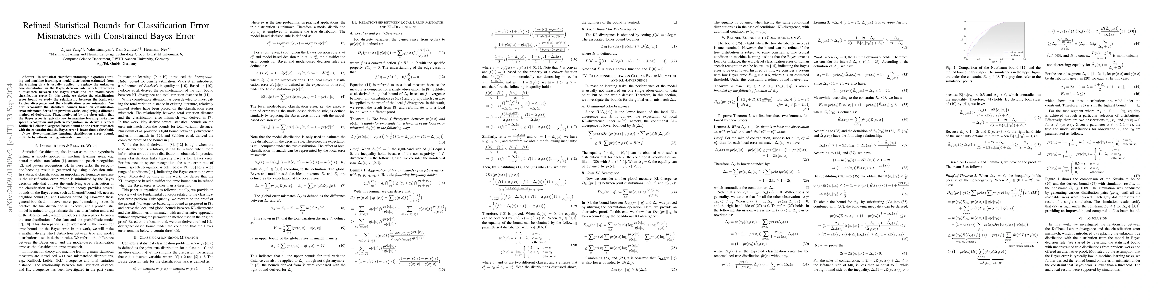 Thumbnail for Refined Statistical Bounds for Classification Error Mismatches with
  Constrained Bayes Error