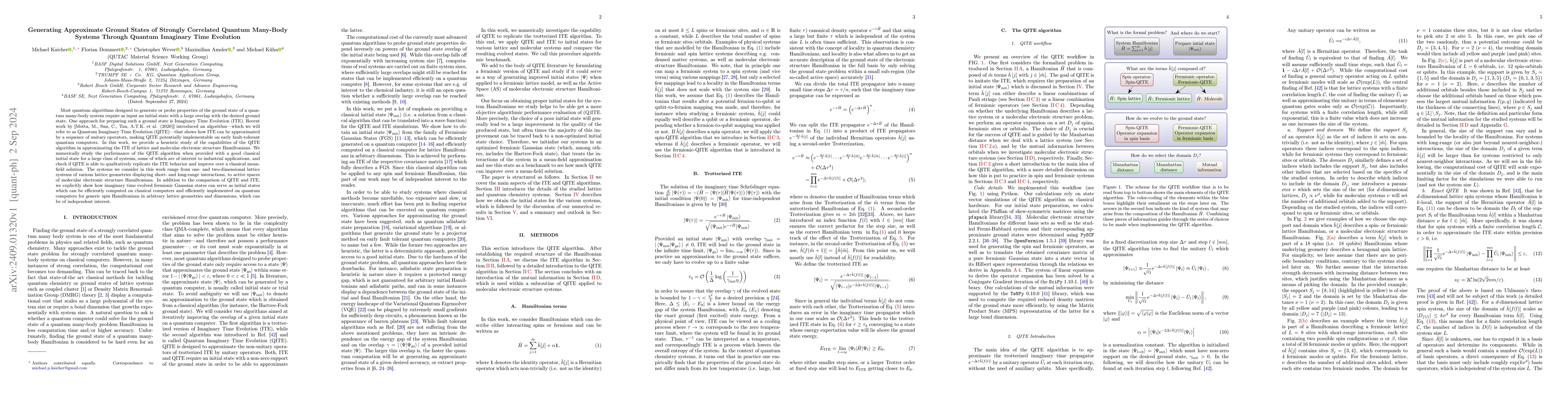 Thumbnail for Generating Approximate Ground States of Strongly Correlated Quantum
  Many-Body Systems Through Quantum Imaginary Time Evolution