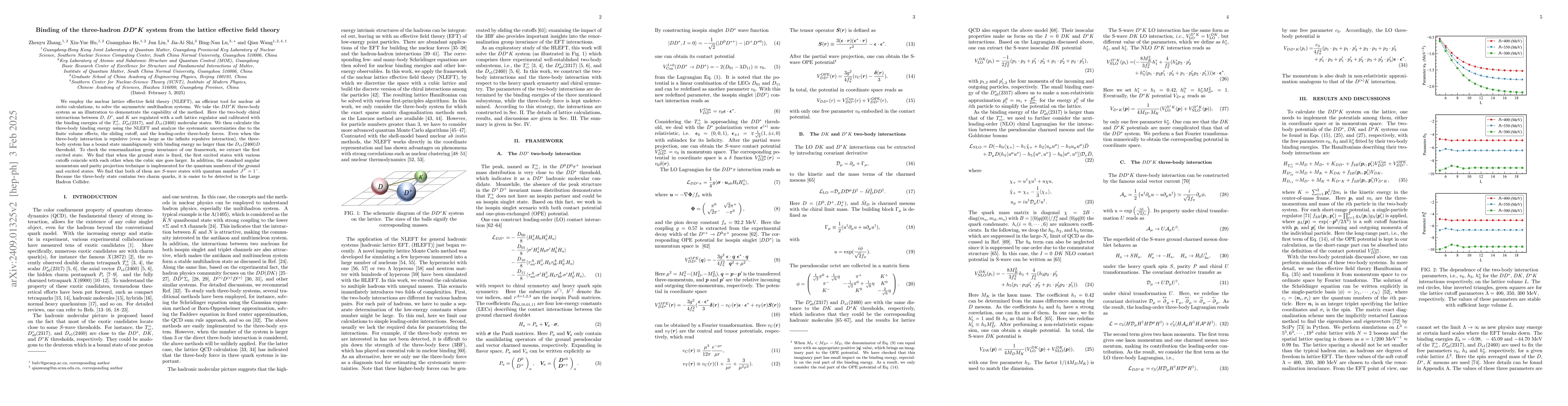 Thumbnail for Binding of the three-hadron DD^{*}K system from the lattice effective
  field theory