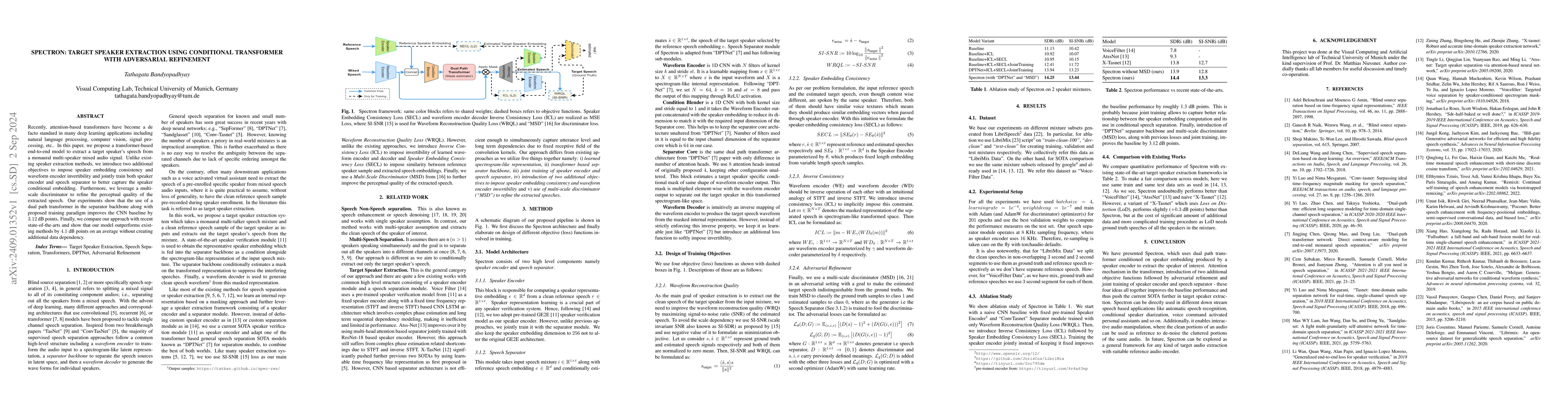 Thumbnail for Spectron: Target Speaker Extraction using Conditional Transformer with
  Adversarial Refinement