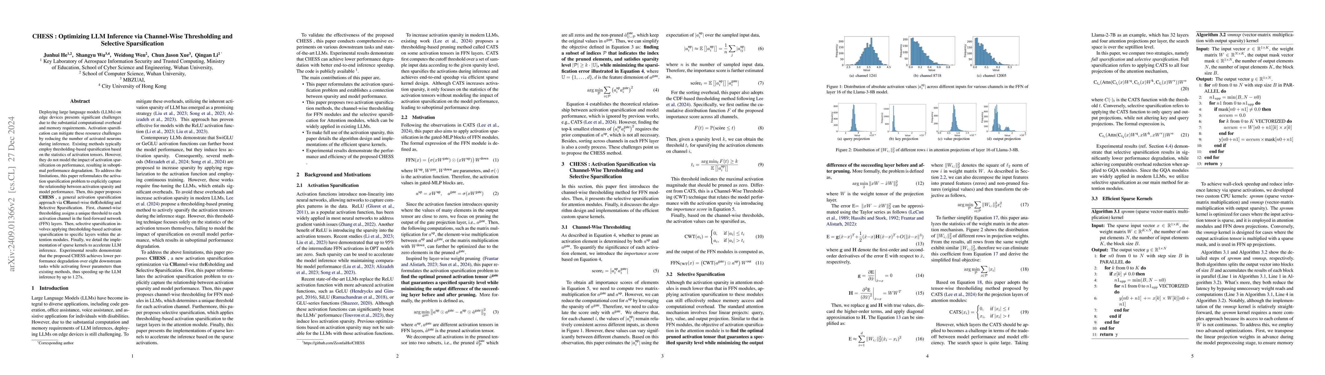 Thumbnail for CHESS: Optimizing LLM Inference via Channel-Wise Thresholding and
  Selective Sparsification