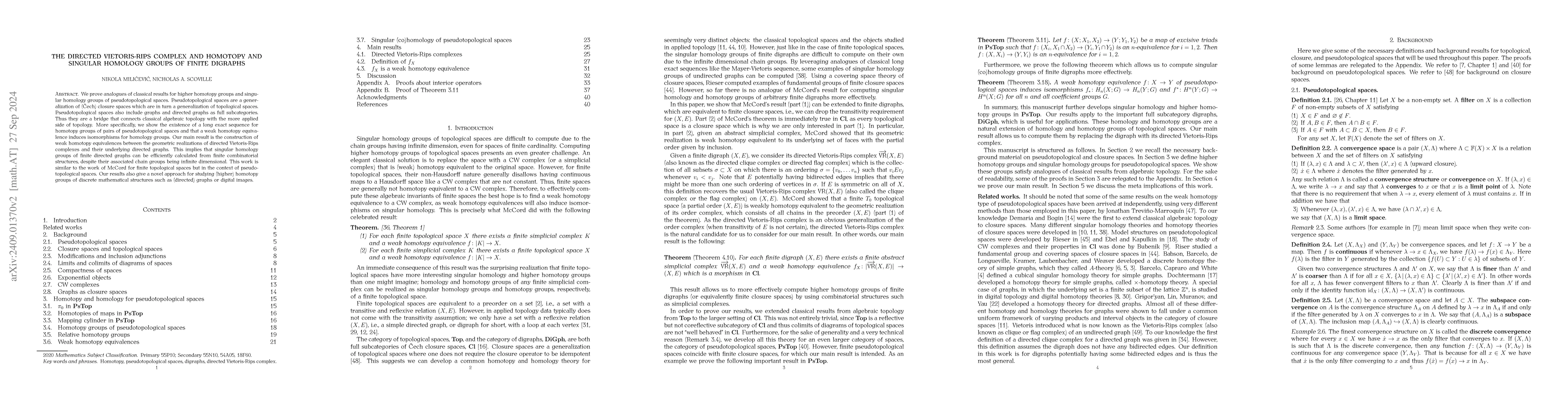 Thumbnail for The directed Vietoris-Rips complex and homotopy and singular homology
  groups of finite digraphs