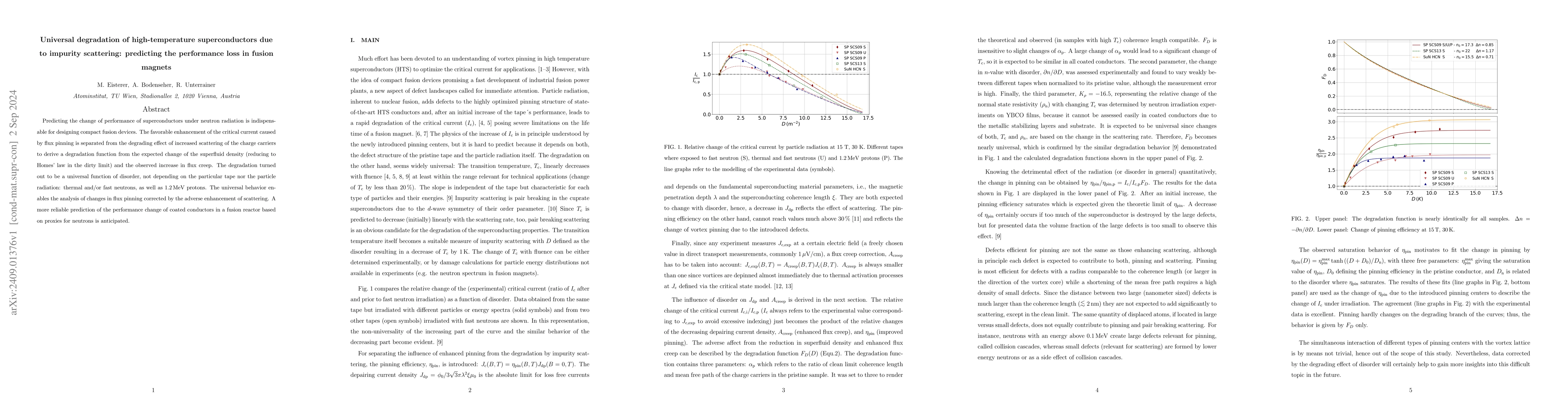 Thumbnail for Universal degradation of high-temperature superconductors due to
  impurity scattering: predicting the performance loss in fusion magnets