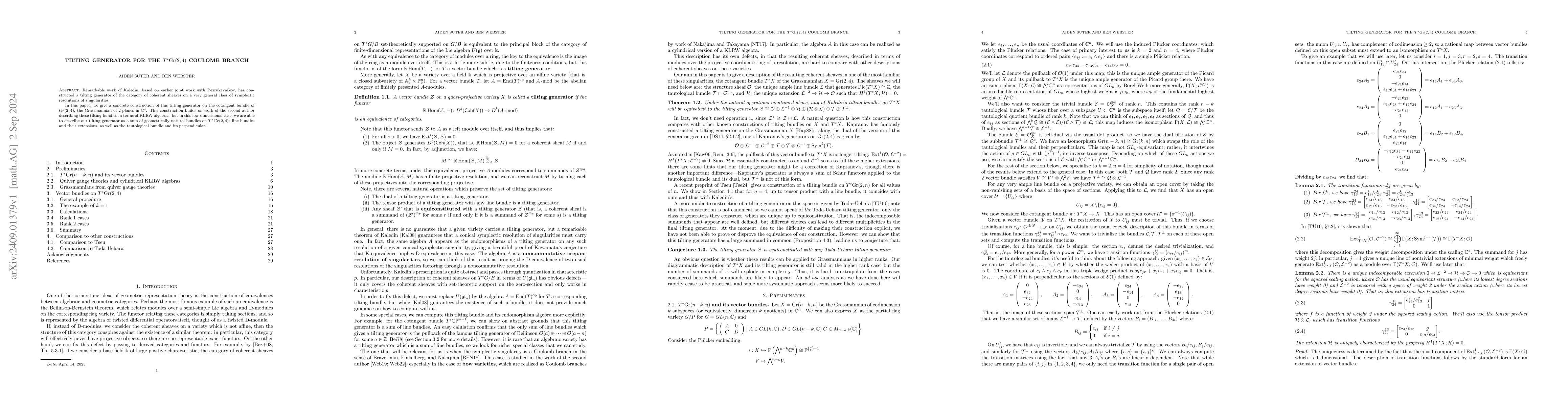 Thumbnail for Tilting Generator for the $T^*Gr(2,4)$ Coulomb Branch