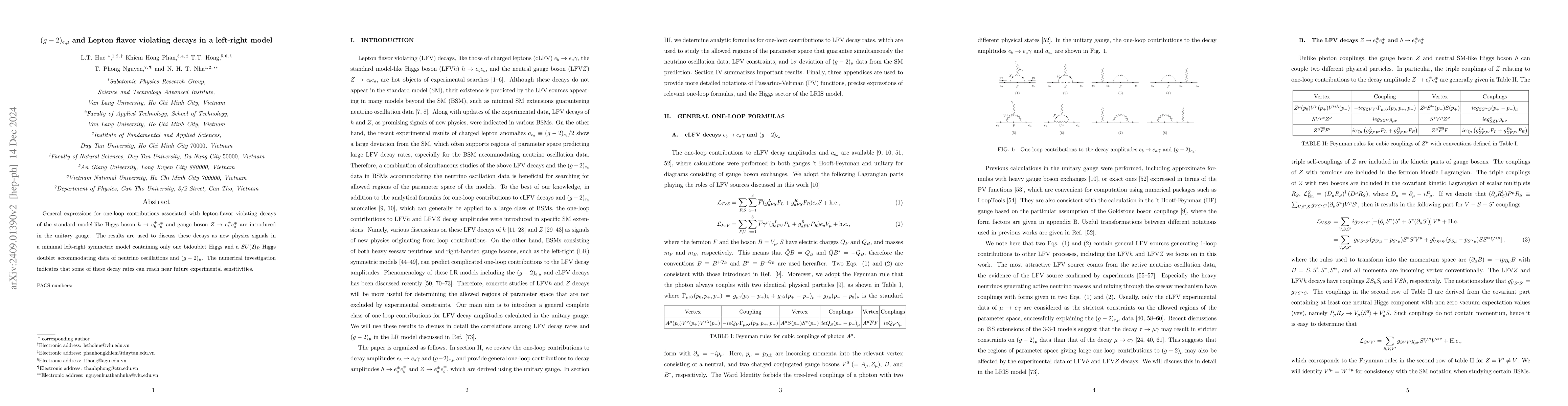 Thumbnail for $(g-2)_{e,μ}$ and Lepton flavor violating decays in a left-right model