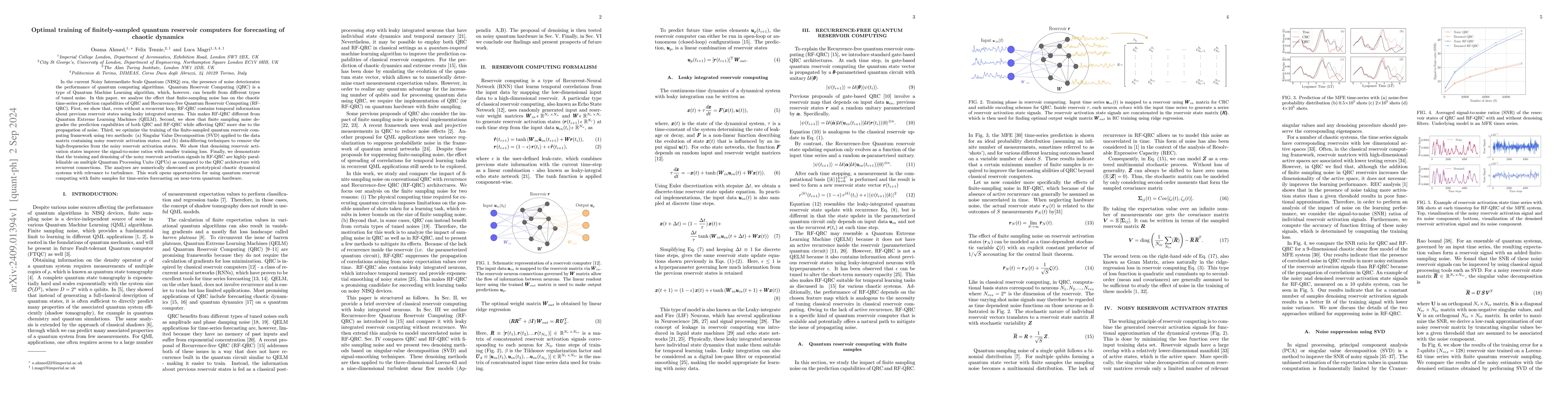 Thumbnail for Optimal training of finitely-sampled quantum reservoir computers for
  forecasting of chaotic dynamics
