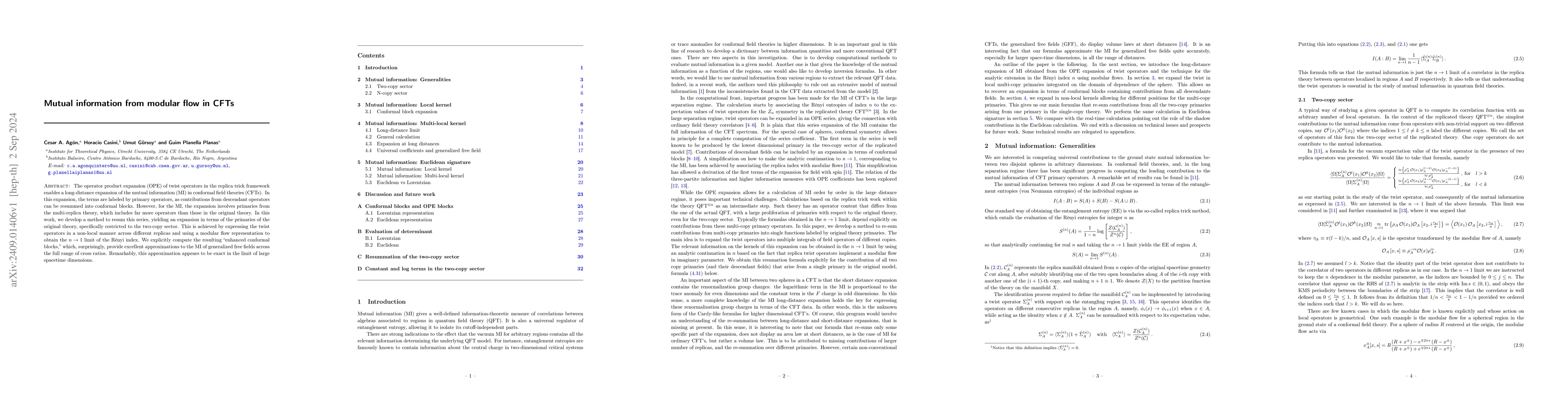Thumbnail for Mutual information from modular flow in CFTs