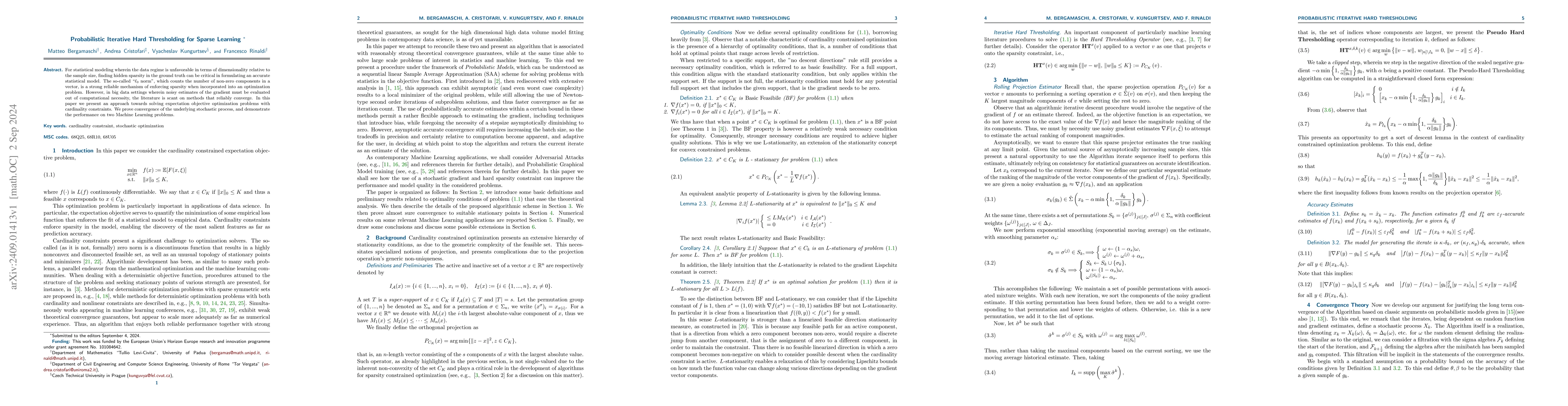 Thumbnail for Probabilistic Iterative Hard Thresholding for Sparse Learning