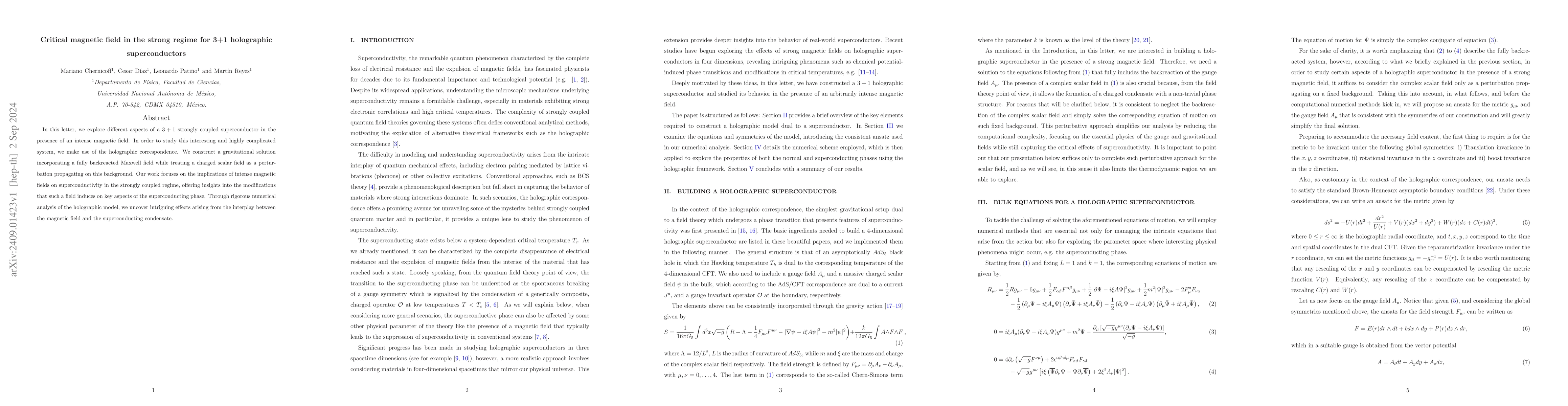 Thumbnail for Critical magnetic field in the strong regime for 3+1 holographic
  superconductors