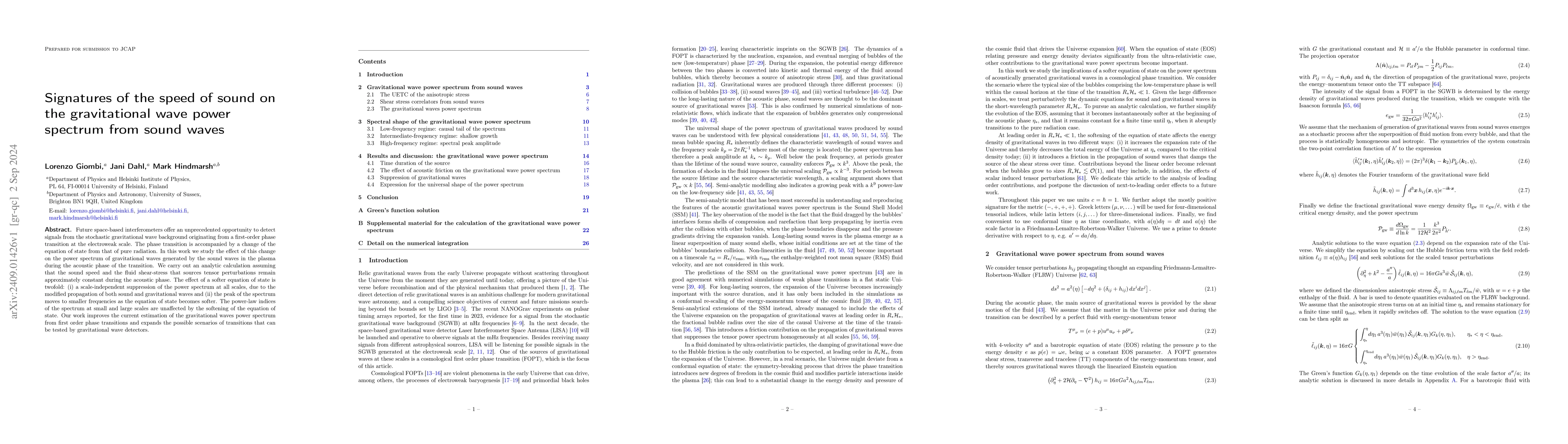 Thumbnail for Signatures of the speed of sound on the gravitational wave power
  spectrum from sound waves