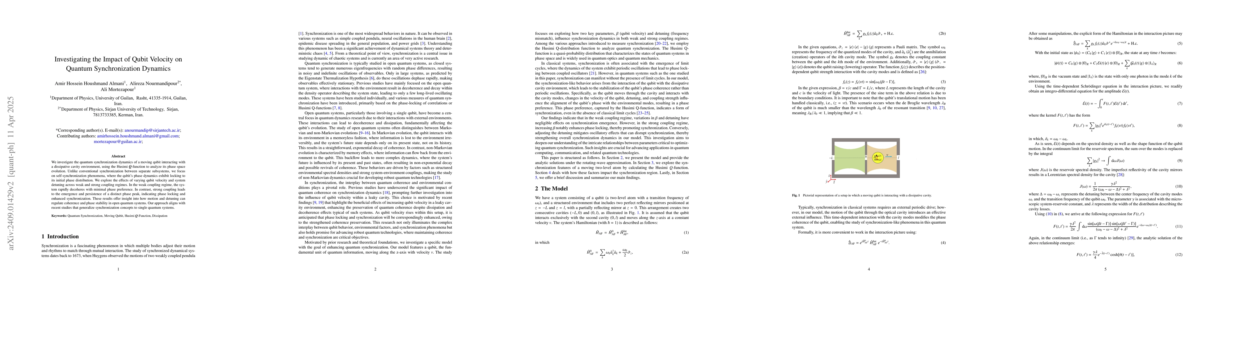 Thumbnail for Investigating the Impact of Qubit Velocity on Quantum Synchronization
  Dynamics